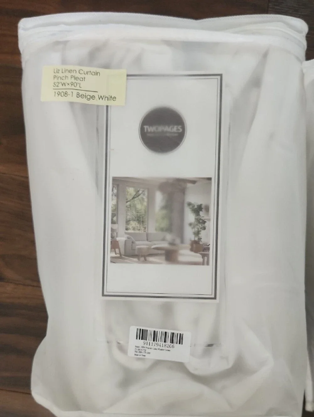Beige-White Linen Curtain Panel - Set of 2